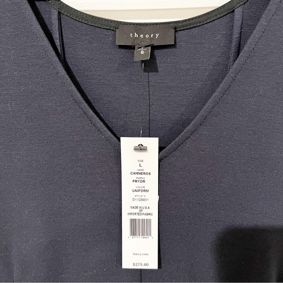 Theory Canneros Uniform Blue V-Neck Crepe Flounder Pryor Dress size Large - Picture 12 of 12